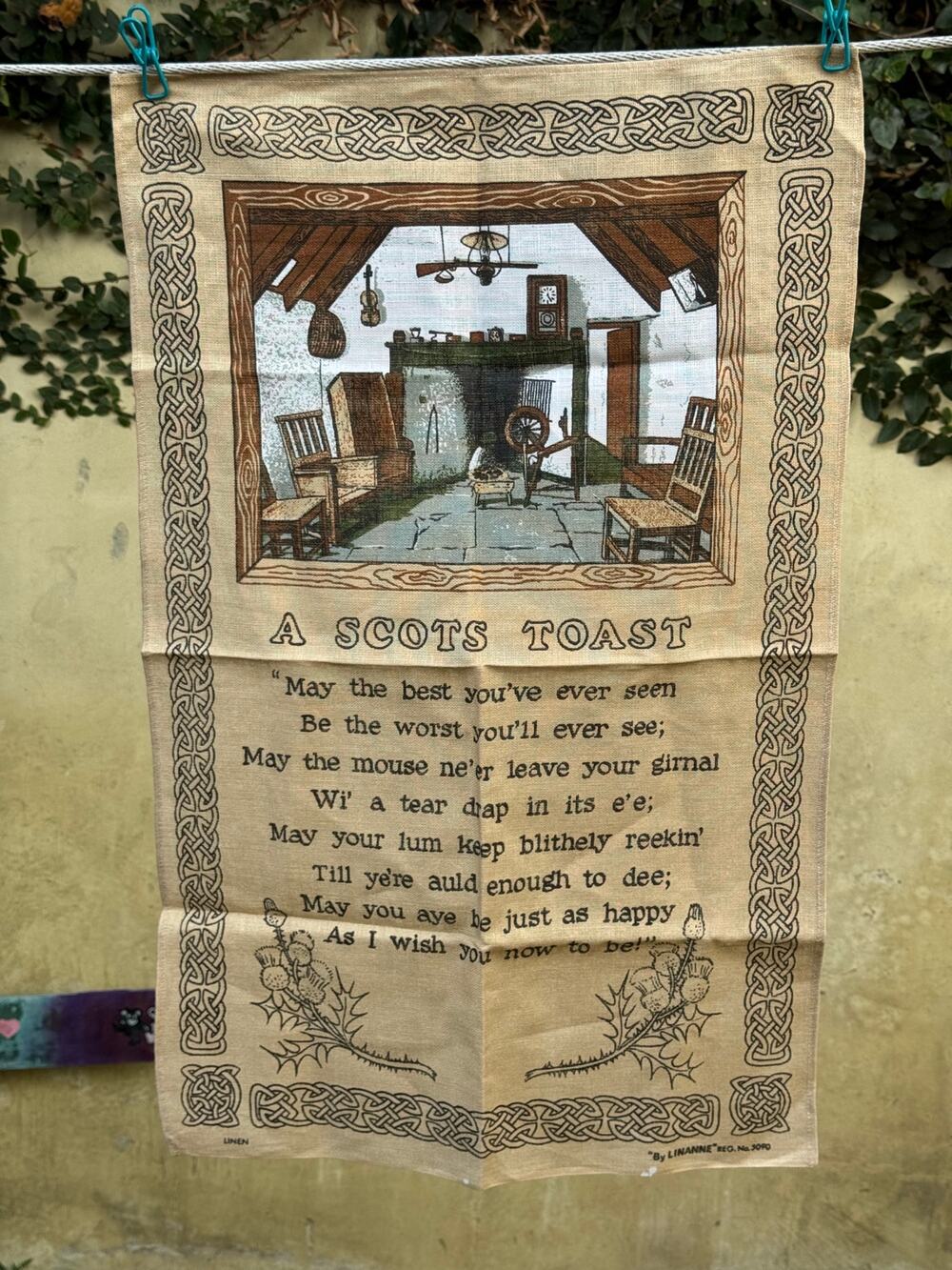 Vintage Linanne Irish Linen Tea Towel Unused A Scots Toast Scotland MCM 30x19